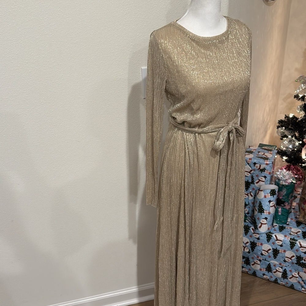 ANNE KLEIN Bella Crinkle gold Dress size 4 - Picture 5 of 9